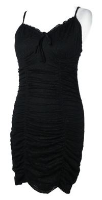 Dámské černé krajkové řasené minišaty H&M