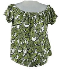 Dámská bílo-khaki-černá halenka s motýlky s lodičkovým výstřihem Primark 