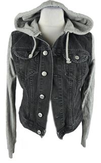 Dámská černo-šedá riflová crop bunda s kapucí H&M