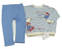 Nové- 2set- bílo-modrá pruhovaná mikina s medvídkem Paddington+ tepláky George