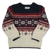 Tmavomodro-červeno-bílý vzorovaný svetr Primark