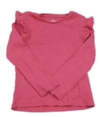 Růžové žebrované triko s volánkem F&F