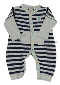 Tmavomodro-šedý pruhovaný overal se žabkou 