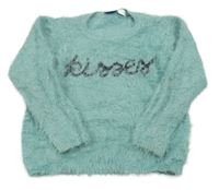 Světlemodrý chlupatý svetr s nápisem Lupilu