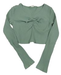 Khaki žebrované crop triko Shein