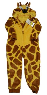 Nové - Žluto-hnědá chlupatá kombinéza s kapucí- žirafa M&S