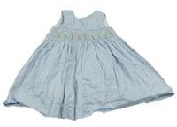 Světlemodré puntíkaté plátěné šaty s kytičkami Laura Ashley