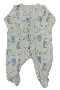 Bílo-šedo-modrý overal s medvídky a obrázky C&A