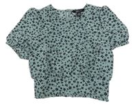 Modro-šedé lehké crop tričko s květinami New Look