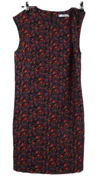 Dámské tmavomodro-červené vzorované pouzdrové šaty Mango