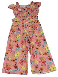 Růžovo-barevný květovaný culottes overal Next