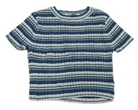 Tmavo-světlemodré pruhované žebrované crop tričko H&M