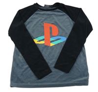 Tmavošedo-černé plyšové pyžamové triko  Playstation