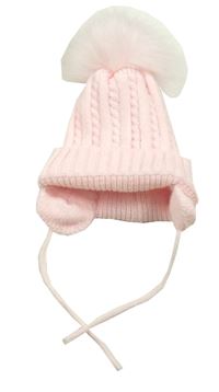 Světlerůžová pletená čepice s bambulí