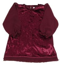 Vínové sametové šaty s žoržetovými rukávy