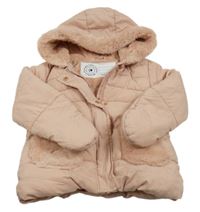 Růžová šusťáková zimní bunda s kapucí s kožešinou George