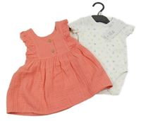 Nové - 2set - Korálové šaty s madeirou + body F&F