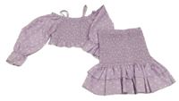 2set - Lila crop halenka se srdíčky + sukně Shein