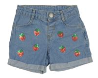 Modré riflové kraťasy s jahodami z flitrů Lc waikiki