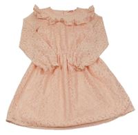 Lososové krajkové šaty s volánkem WE