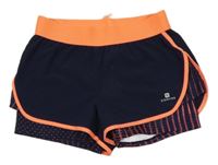 Tmavomodro-oranžové sportovní šusťákové kraťasy Domyos 