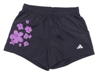 Černé funkční sportovní kraťasy s květy Adidas