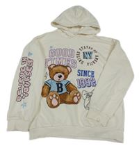Smetanová mikina s nápisy, medvědem a kapucí C&A