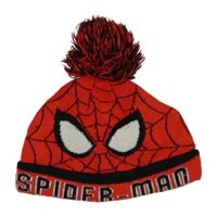 Červeno-černá čepice s bambulí - Spiderman