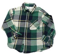 Zeleno-tmavomodro-smetanová kostkovaná flanelová košile H&M