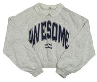 Šedá melírovaná crop mikina s nápisem a límečkem H&M