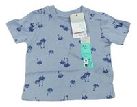 Modrošedé tričko s palmami Primark