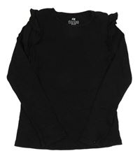 Černé žebrované triko s volánky H&M