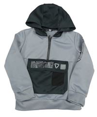 Šedo-černá mikina s klokankou a kapucí Pep&Co