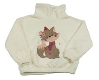 Smetanová fleecová mikina s liškou a komínovým límcem C&A