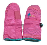 Růžové šusťákové zimní palcové rukavice s výšivkou 