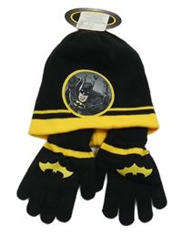 Nové - 2set - Černo-žlutá čepice + prstové rukavice s Batmanem 