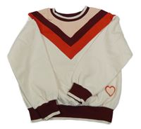 Smetanovo-vínovo-červená mikina s pruhy a srdíčkem C&A