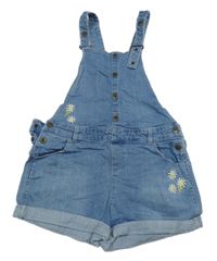 Světlemodré riflové laclové kraťasy s kytičkami Vertbaudet