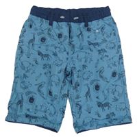 Světlemodro/tmavomodré oboustranné plátěné kraťasy se zvířátky 