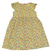 Žluté plátěné šaty se srdíčky a ptáčky Pocopiano