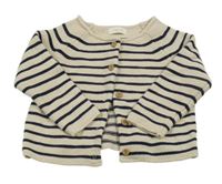 Béžovo-tmavomodrý pruhovaný propínací svetr Next