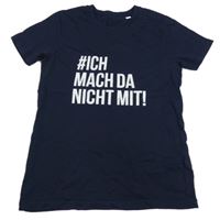 Tmavomodré tričko s nápisem 