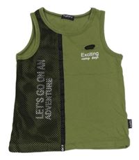 Khaki-černý top s nápisem a síťovinou Tuffy