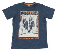 Tmavomodré melírované tričko s potiskem Yigga