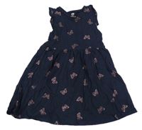 Tmavomodré bavlněné šaty s motýly H&M