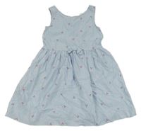 Světlemodro-bílé pruhované plátěné šaty s třešničkami H&M