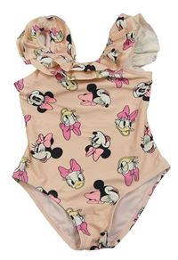 Světlebroskvové jednodílné plavky s Minnie a Daisy a volánky Disney