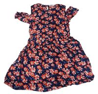 Tmavomodro-červené květované šaty s volnými rameny zn. PRIMARK