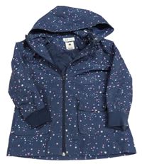 Tmavomodrá šusťáková jarní bunda s hvězdičkami a odepínací kapucí H&M
