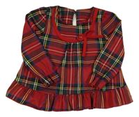 Červeno-kostkovaná šatová tunika s mašlí 